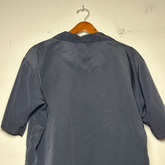 Dragonfly Men L Embroidered Y2K Western Tribal Pattern Blue Button Up Shirt Rock - Picture 12 of 12